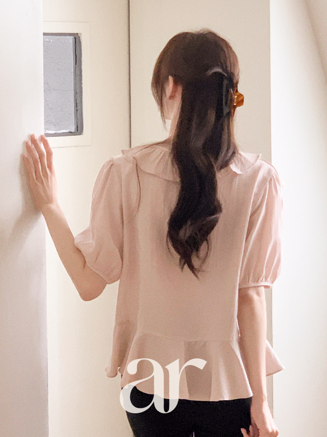 (국내제작) 프릴 리본스트랩 페플럼 블라우스 bs8856 이미지 8