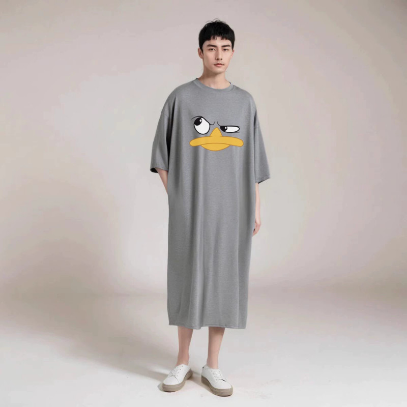남자 원피스 잠옷 여름 남성 면 반팔 파자마 홈웨어 수면 롱 가운 게으름뱅이 3XL - 상품 이미지