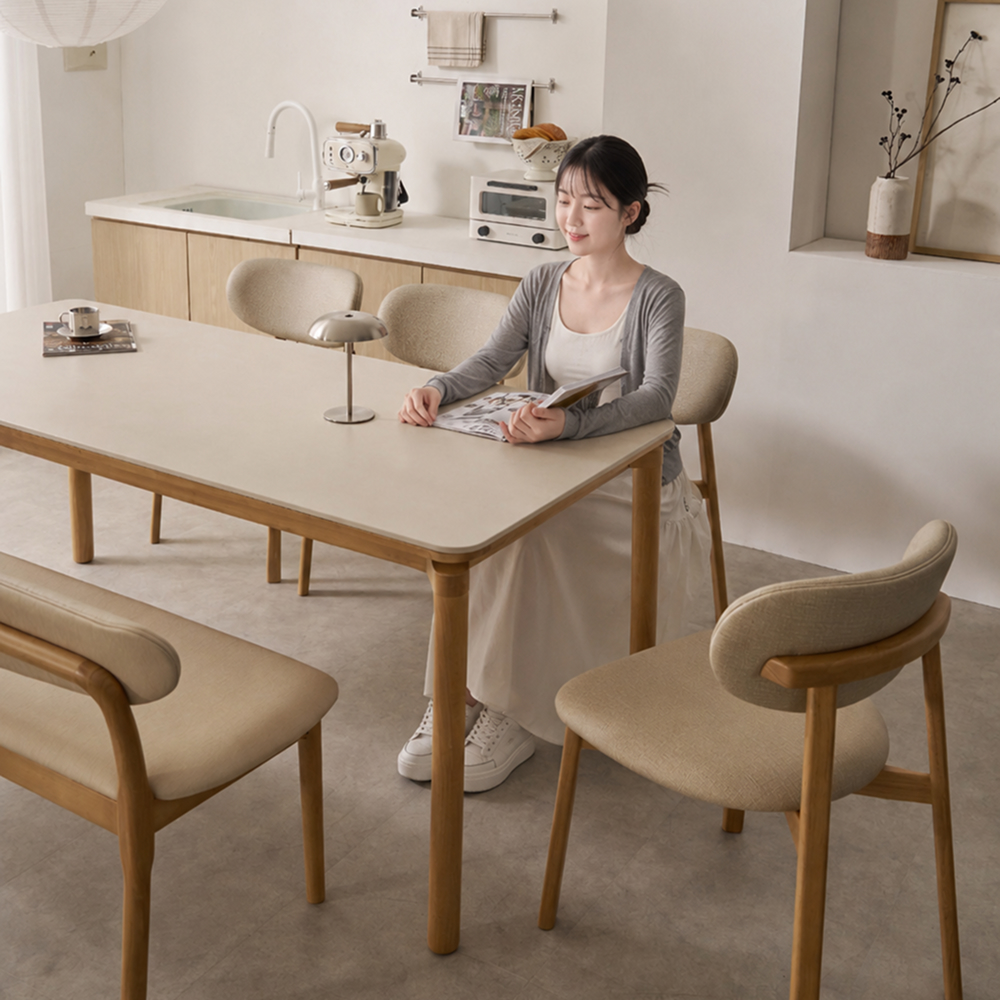 코모레비 원목 테이블 포세린 세라믹 식탁세트 식탁+의자6, 1800mm, 월넛 이미지 2