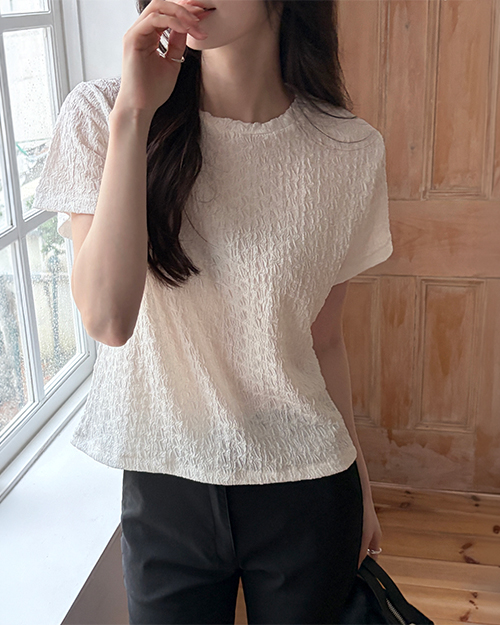 [made] 링클프리 엠보 블라우스 반팔티 하객룩 출근룩 TS189 - 상세 이미지 4