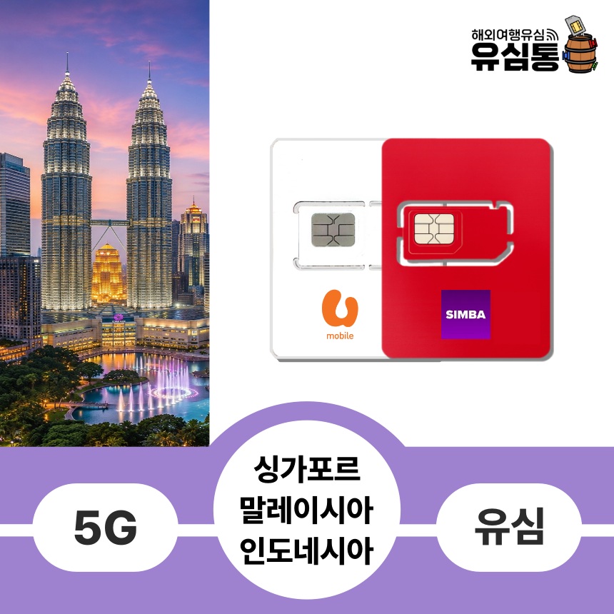 싱가포르 말레이시아 인도네시아 유심 코타키나발루 발리 데이터 매일1GB 1일 - 상품 이미지