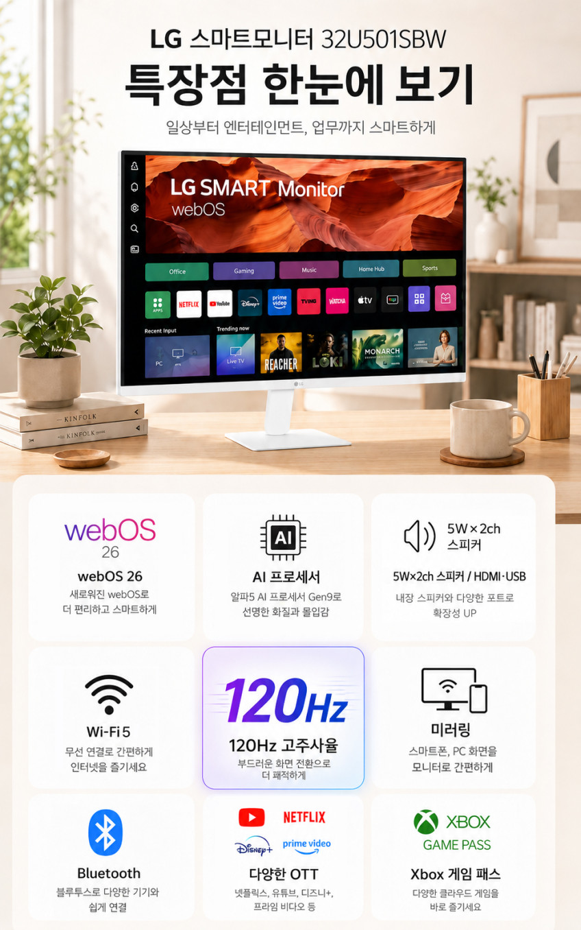 LG U5s AI 스마트모니터 80cm(32인치) WebOS 26 32U501SBW 판매처 상세 정보 이미지 2