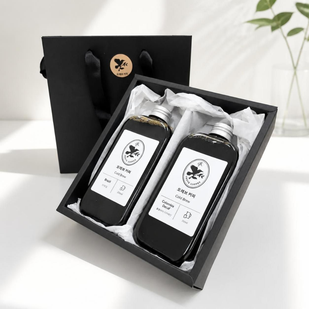 오레브 싱글오리진 콜드브루 원액 250ml 2병 선물 세트 집들이 고급 답례품 쇼핑백 포함 - 상세 이미지 3