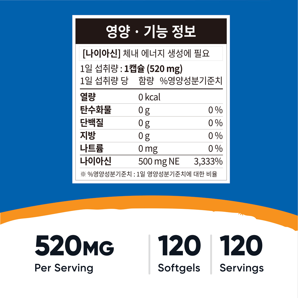 뉴트리코스트 비타민B3 나이아신아마이드 500MG 캡슐 120캡슐, 1개 이미지 7