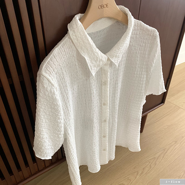 케이리 엠보 반팔 카라 블라우스 2col 여름 스탠다드 부클 셔츠 시어서커 제이플로우 - 상세 이미지 3