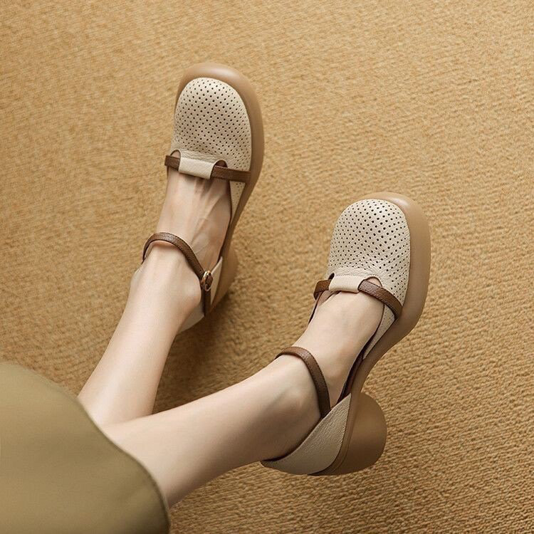 앞막힌샌들 여자 앞막힌 스트랩 샌들 데일리 캐주얼 슈즈 베이지 220 - 상품 이미지