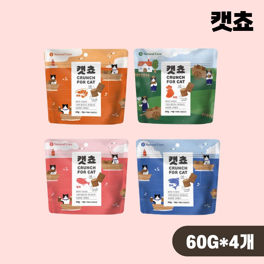 [+N포인트 2천] 네츄럴코어 캣쵸 치석제거 이빨과자 4종 콤보, 60g, 4개 - 상품 이미지