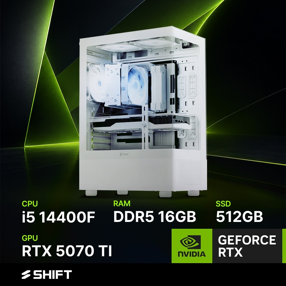 주연테크 시프트 인텔 코어i5 14400F RTX 5070 TI DDR5 16G NVMe 512G 게이밍 컴퓨터 D344F57T-16G512G 화이트 - 상품 이미지