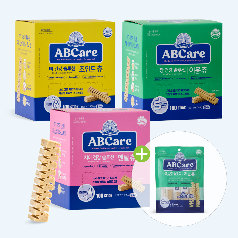 강아지 덴탈껌 양치껌 개껌 치석제거 입냄새 ABCare 덴탈츄 100P+14P - 상품 이미지