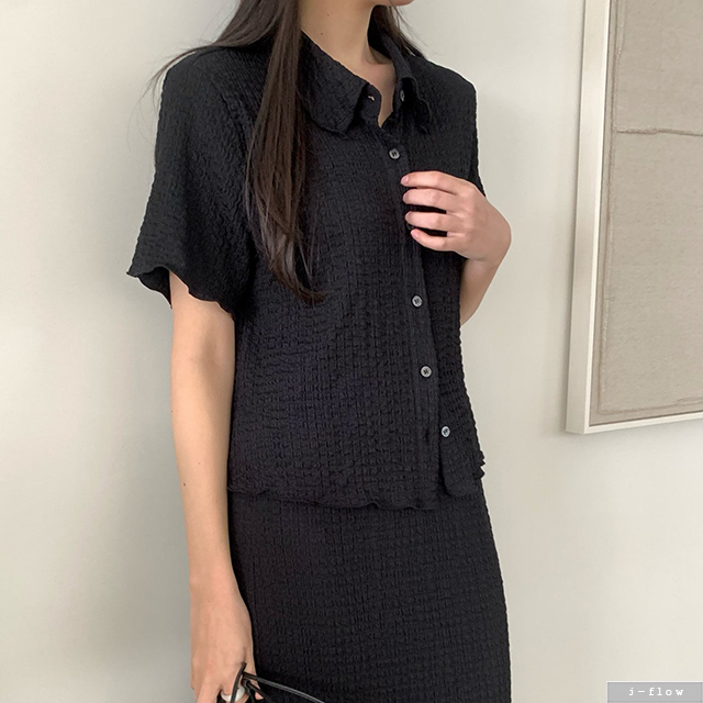 케이리 엠보 반팔 카라 블라우스 2col 여름 스탠다드 부클 셔츠 시어서커 제이플로우 - 상세 이미지 5