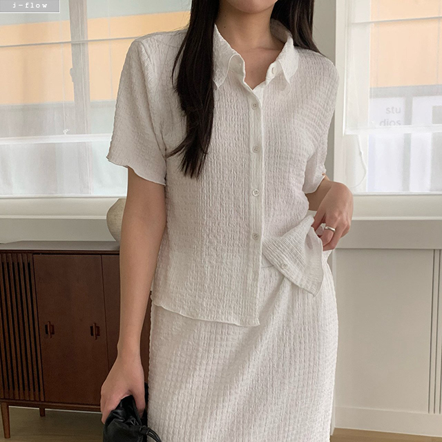 케이리 엠보 반팔 카라 블라우스 2col 여름 스탠다드 부클 셔츠 시어서커 제이플로우 이미지 8