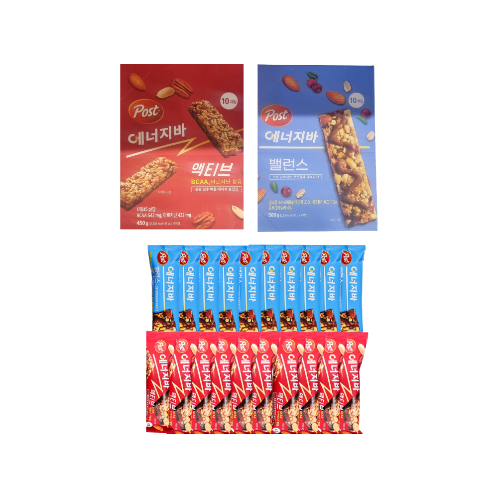 포스트 단백질바 에너지바 밸런스 500g 10개입 + 액티브 450g 10개입 (총20개입) - 상품 이미지