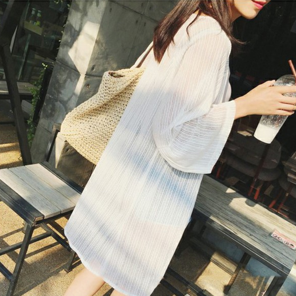 쉬폰 하프 로브가디건 여름 가디건 비치로브 해변 수영장 호텔 바캉스 - 상품 이미지