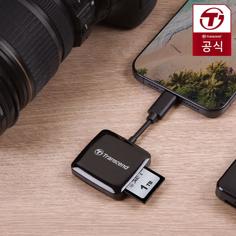 트랜센드 RDC3 USB-C타입 SD카드 리더기 스마트폰 핸드폰 연결 이미지
