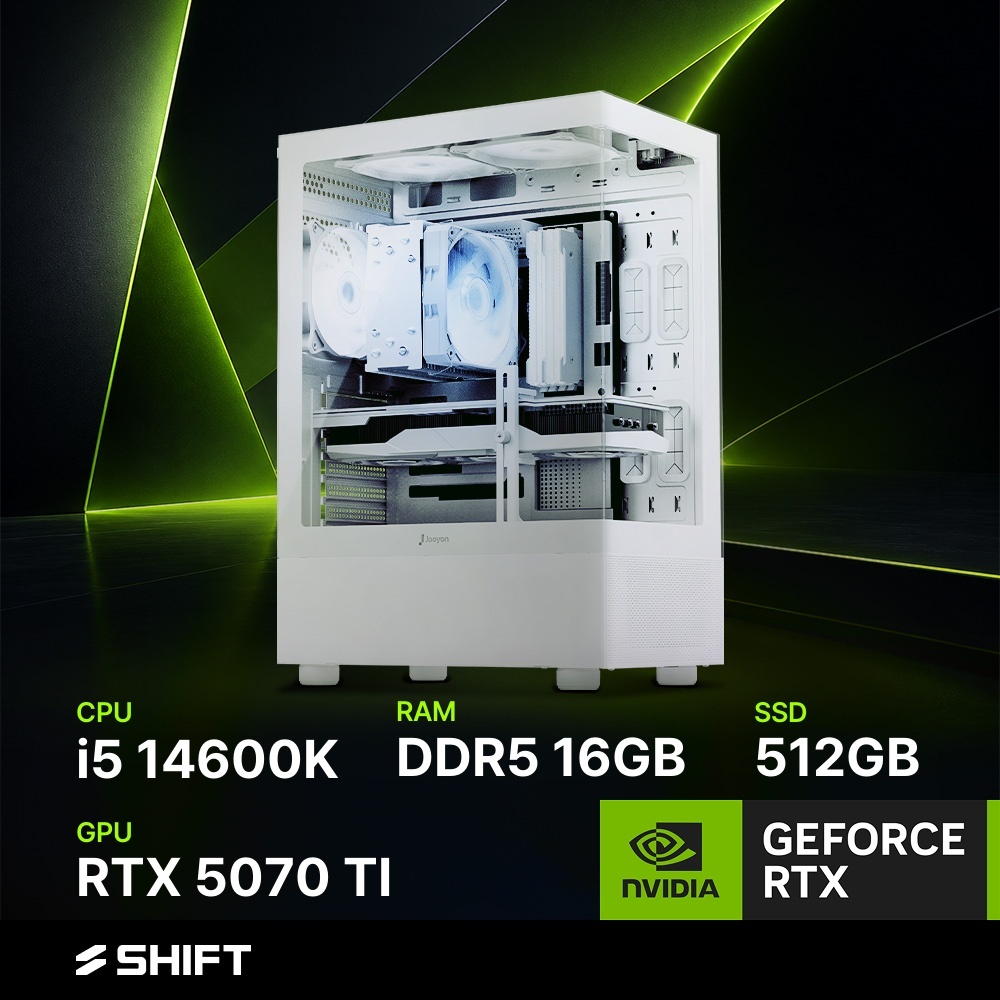 주연테크 시프트 인텔 코어i5 14600K RTX 5070 TI DDR5 16G NVMe 512G 게이밍 컴퓨터 D346K57T-16G512G 화이트 - 상품 이미지