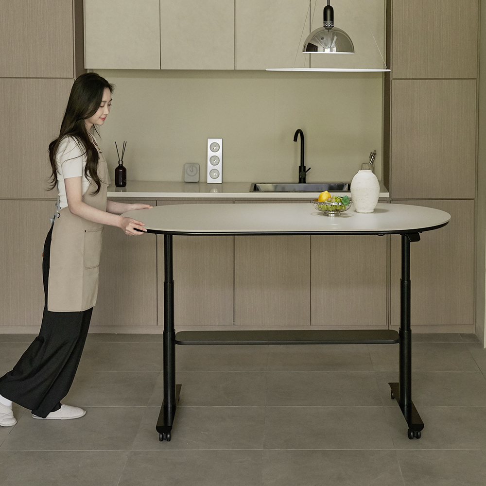 모션스튜디오 로이 타원형 세라믹 모션테이블 전동 높낮이 조절 다이닝 식탁 블랙 - 상세 이미지 4