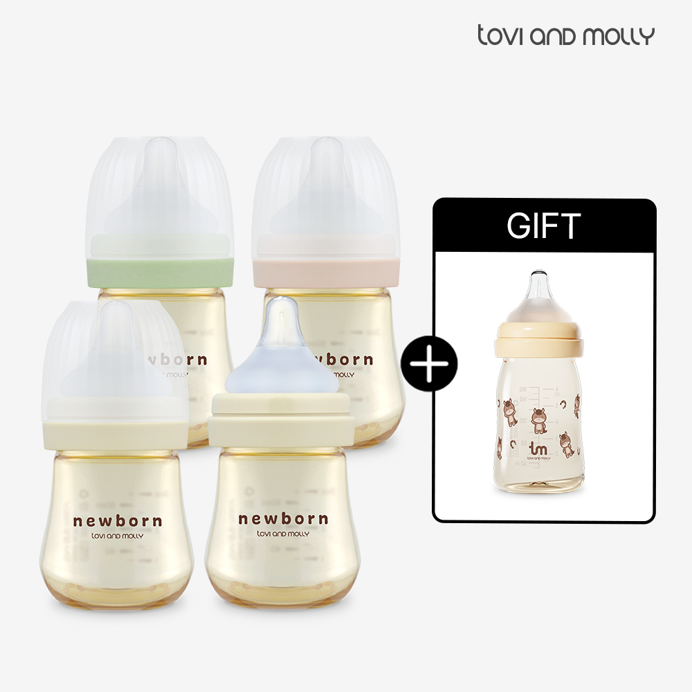 [토비앤몰리] 신생아 배앓이 방지 조리원 젖병 80ml 4개 세트 180ml 젖병 추가 증정 - 상품 이미지