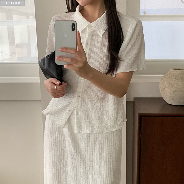 케이리 엠보 반팔 카라 블라우스 2col 여름 스탠다드 부클 셔츠 시어서커 제이플로우 이미지 6