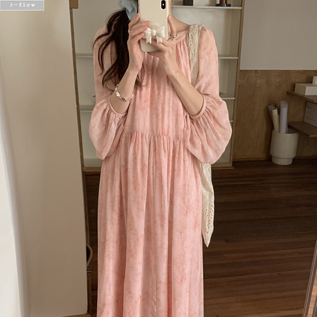 캔비 은은 플라워 쉬폰 루즈핏 맥시 롱원피스 2col 봄 여름 백리스 뒷매듭 제이플로우 - 상세 이미지 2