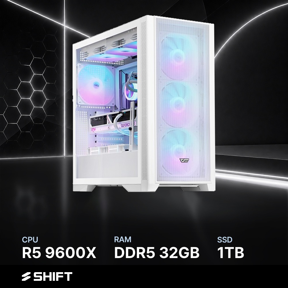 주연테크 시프트 AMD 라이젠5 9600X 반본체 DDR5 32G NVMe 1T 게이밍 컴퓨터 DF496XHFV-32G1T 화이트 - 상품 이미지