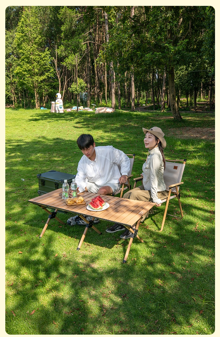 캠핑 테이블 접이식 피크닉 야외 테이블 세트 나무결 무늬 소형 60x60cm 핸드백 포함 - 상세 이미지 3