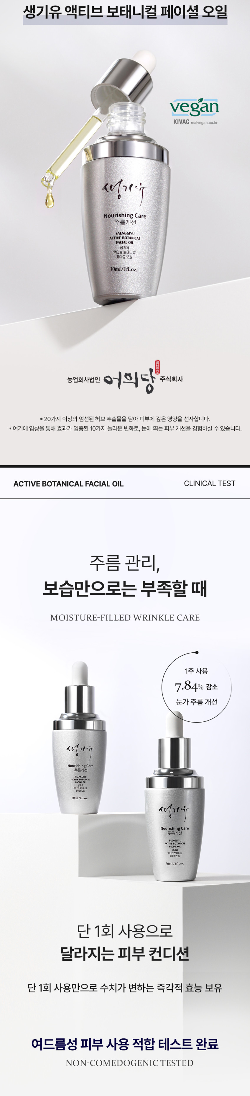 생기유 에센셜 주름개선 에스테틱 동안 수부지 연예인 식물성 페이스 오일 30ml 판매처 상세 정보 이미지 4