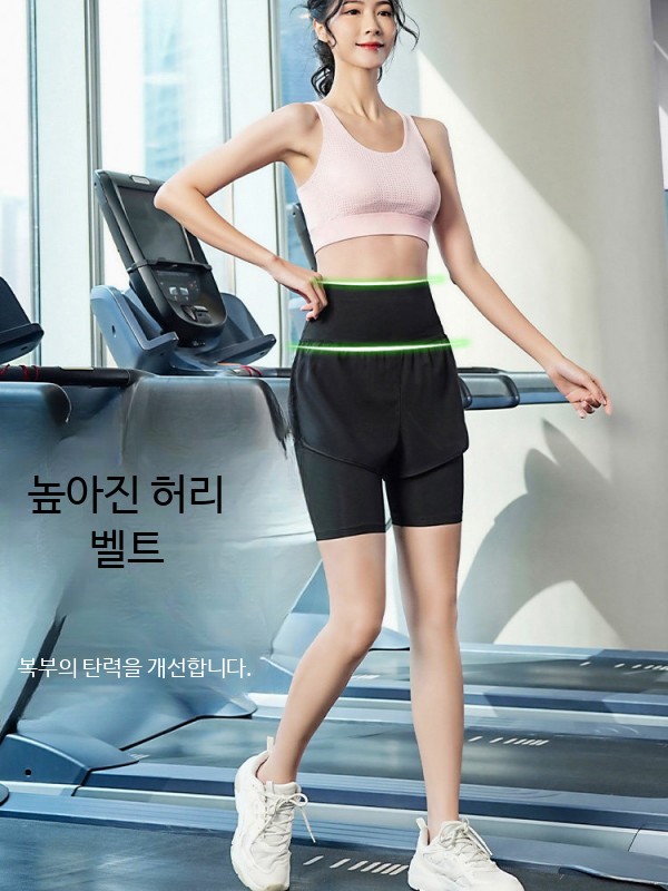 여성 러닝 쇼츠 투인원 반바지 5부 롱 레깅스 운동 주머니 블랙 반바지 M - 상세 이미지 3