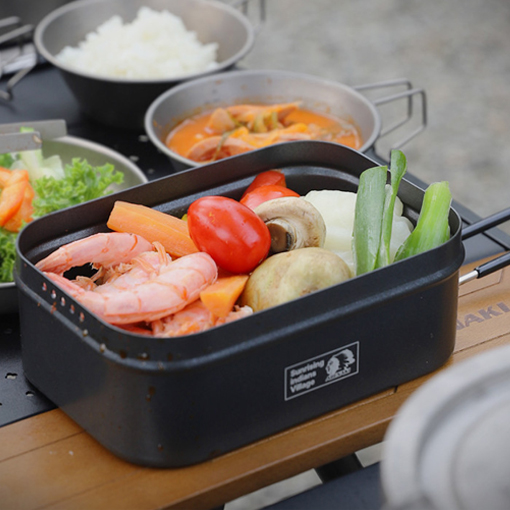 아베나키 논스틱 사각반합 찜기 세트 1400ml 캠핑 백패킹 코펠 - 상품 이미지