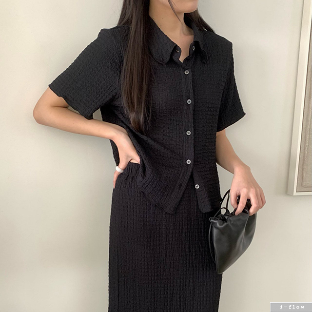 케이리 엠보 반팔 카라 블라우스 2col 여름 스탠다드 부클 셔츠 시어서커 제이플로우 이미지 7