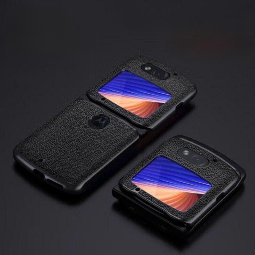 모토로라 레이저 5G 폴더블 폰 케이스 비건 가죽 텍스처 충격 방지 블랙 플립 슬림 커버 - 상품 이미지
