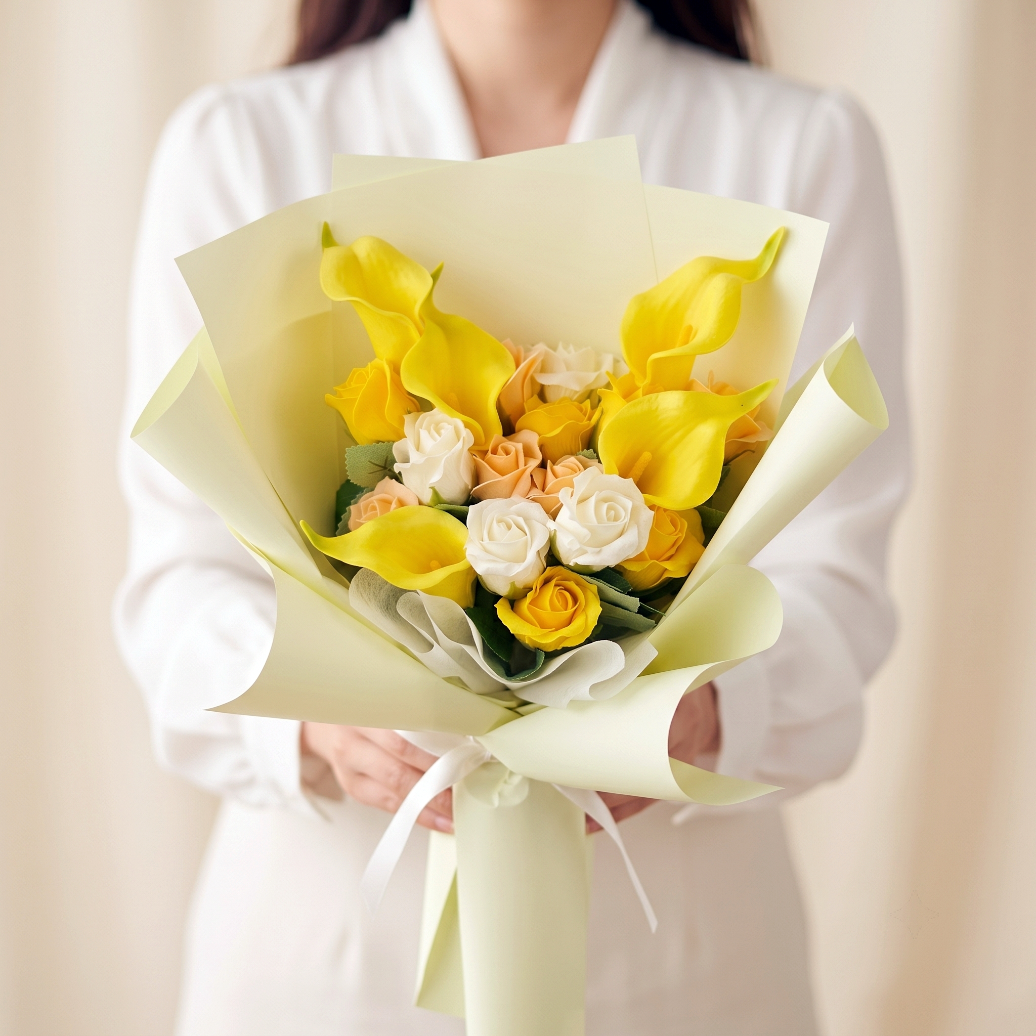 카라 조화 비누꽃다발 토퍼 졸업식 생일 학예회 선물 옐로우 - 상품 이미지