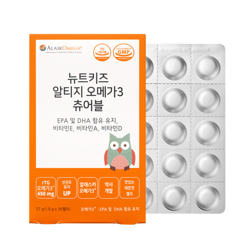 뉴트키즈 알티지 오메가3 츄어블 RTG 어린이 유아 청소년 구미 30구미, 1개