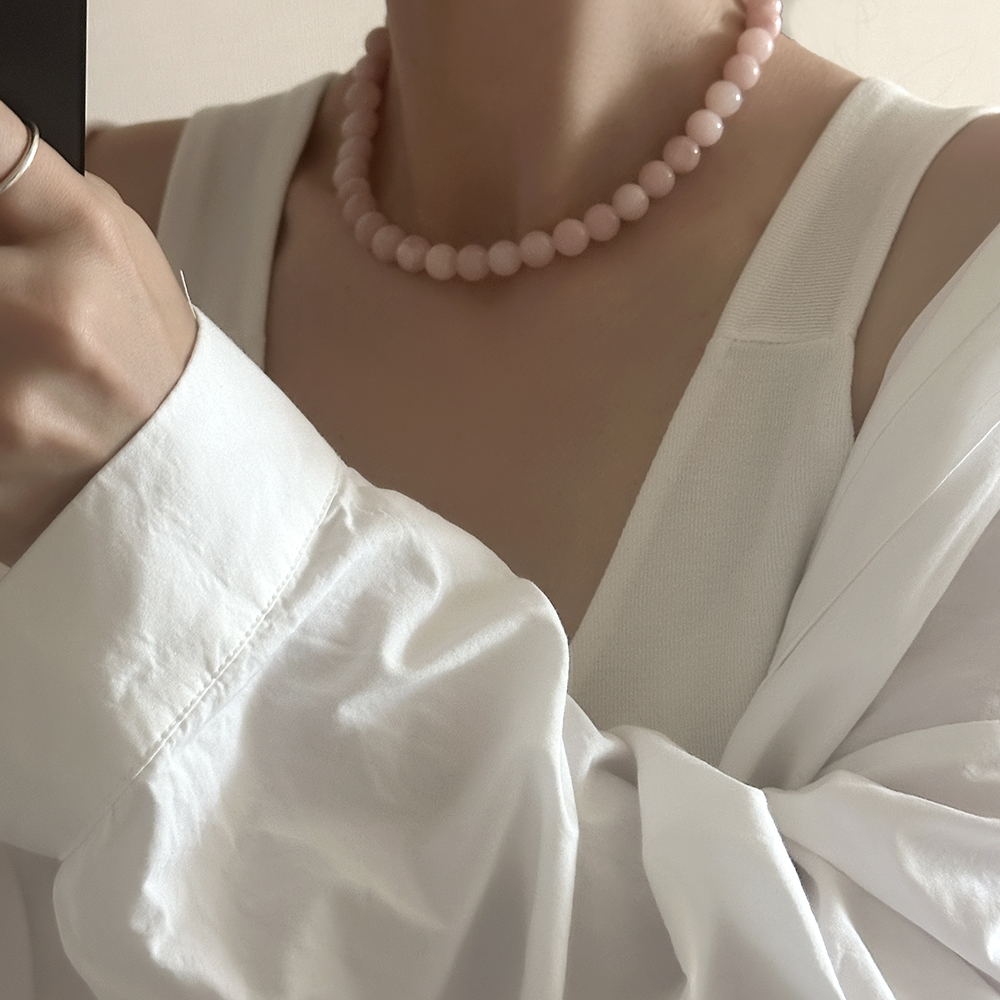 볼드 비즈 10mm 볼 목걸이 구슬 네크리스 스카이 핑크 포인트 이미지 6