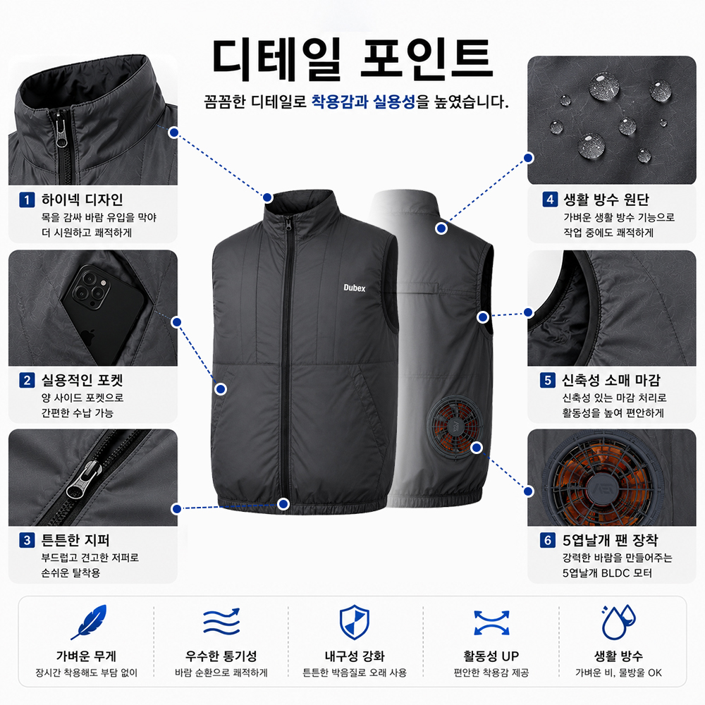 듀벡스 12V 선풍기조끼 풀세트 등산 낚시(BLDC모터, 2만mAh보조베터리) - 상세 이미지 5