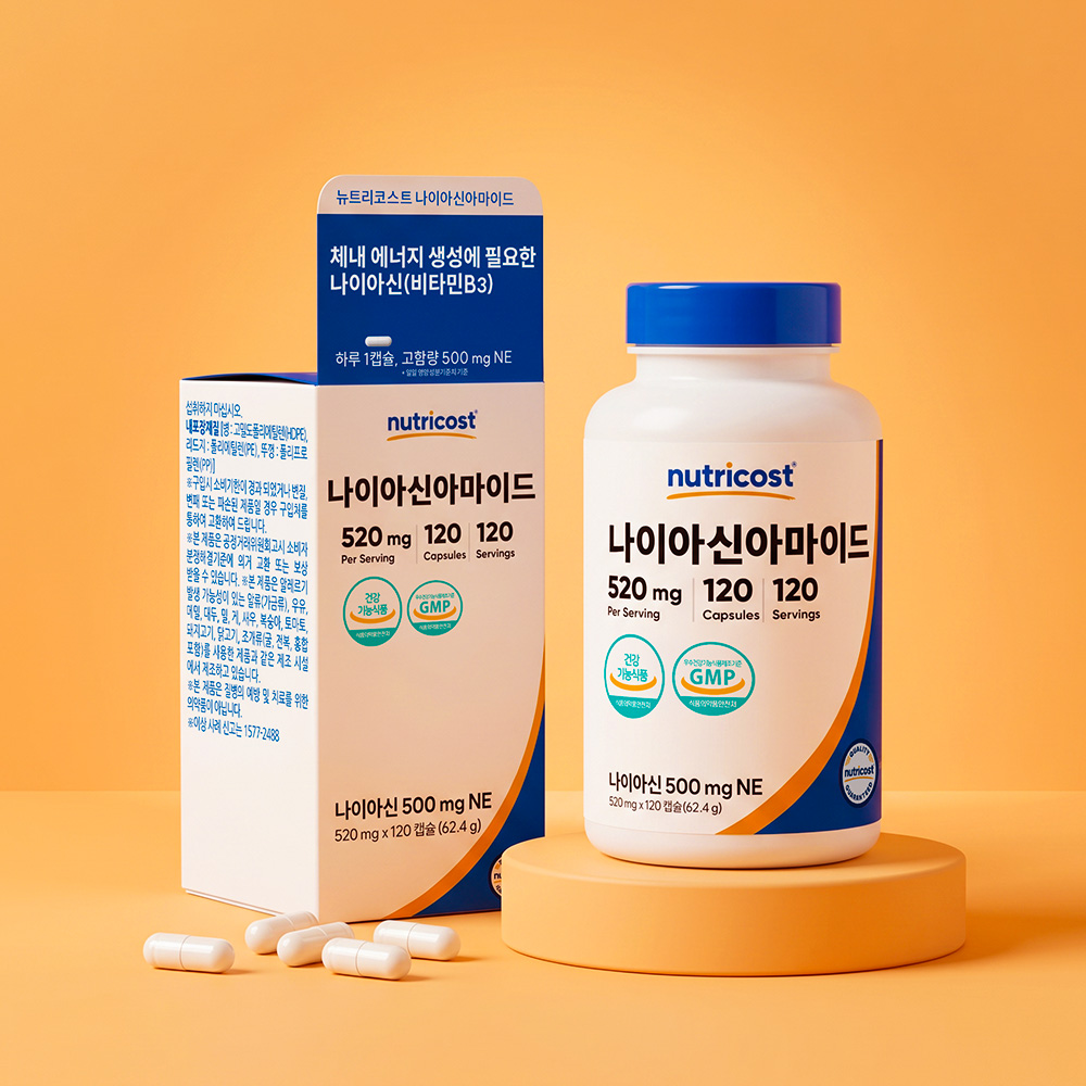 뉴트리코스트 비타민B3 나이아신아마이드 500MG 캡슐 120캡슐, 1개 - 상품 이미지