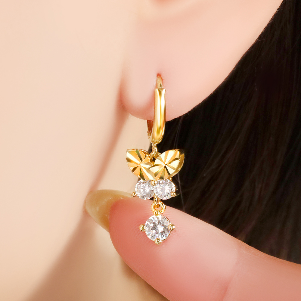 주리에떼 14K 18K 여성 데일리 컷팅 드롭 프리아 나비 원터치 금 귀걸이 - 상세 이미지 4