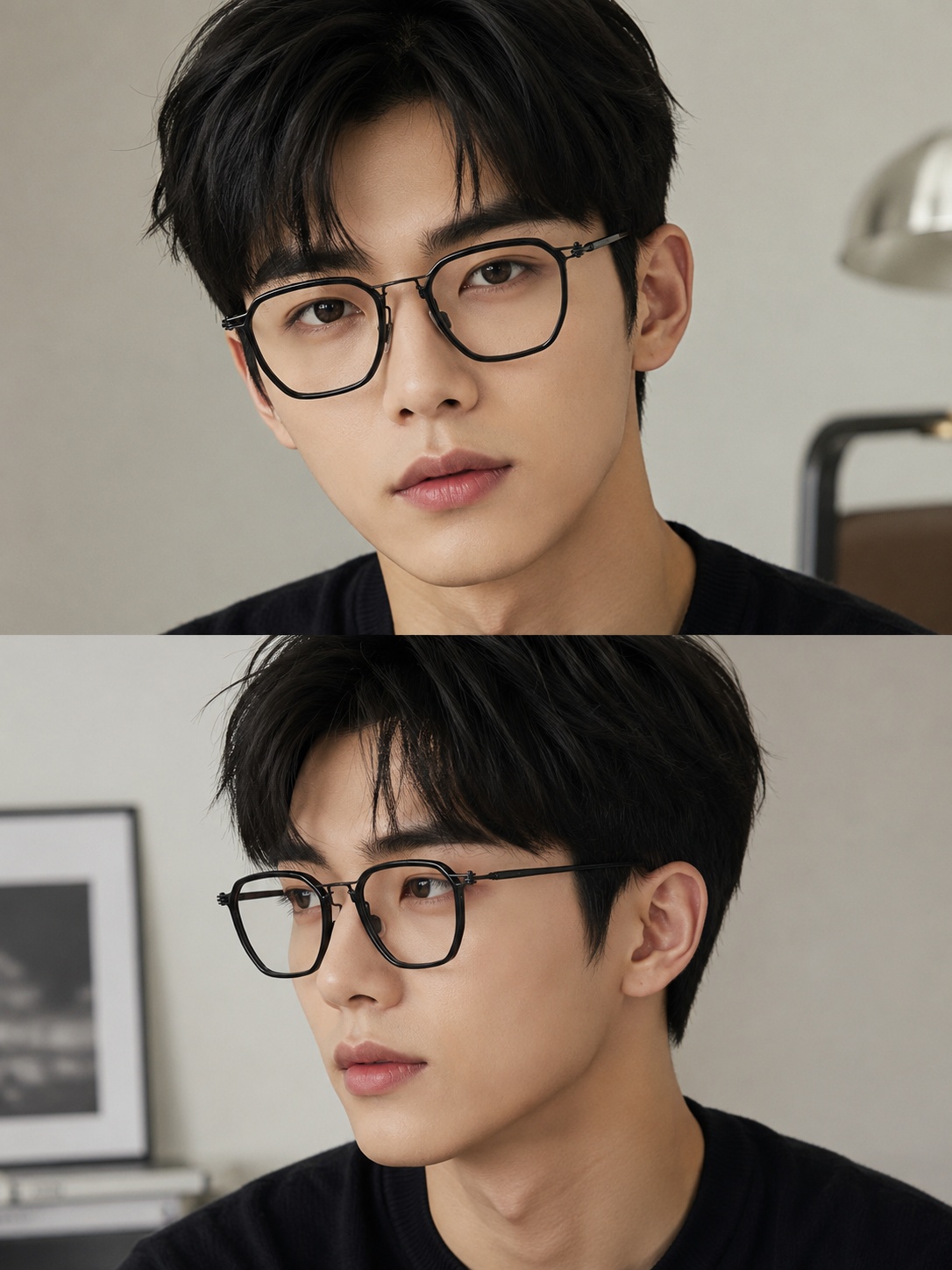 실루엣 안경 일본 무태 얼굴형에맞는 투브릿지 아넬형 은테 안경 이미지 8