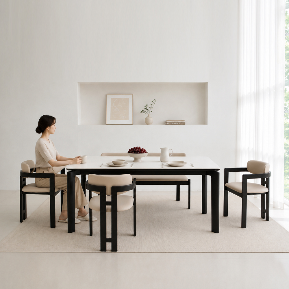 헤닝 에포크 블랙 원목 세라믹 식탁세트 식탁+의자3+벤치1, 1800mm, 아쿠틱스 - 상세 이미지 3