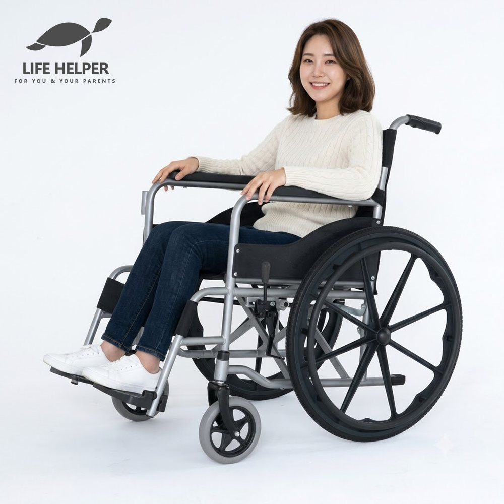 A2 휠체어 링거 수액꽃이 일체형 접이식 수동 경량 가정 요양 병원 환자 장애인 노인 용 - 메인 이미지