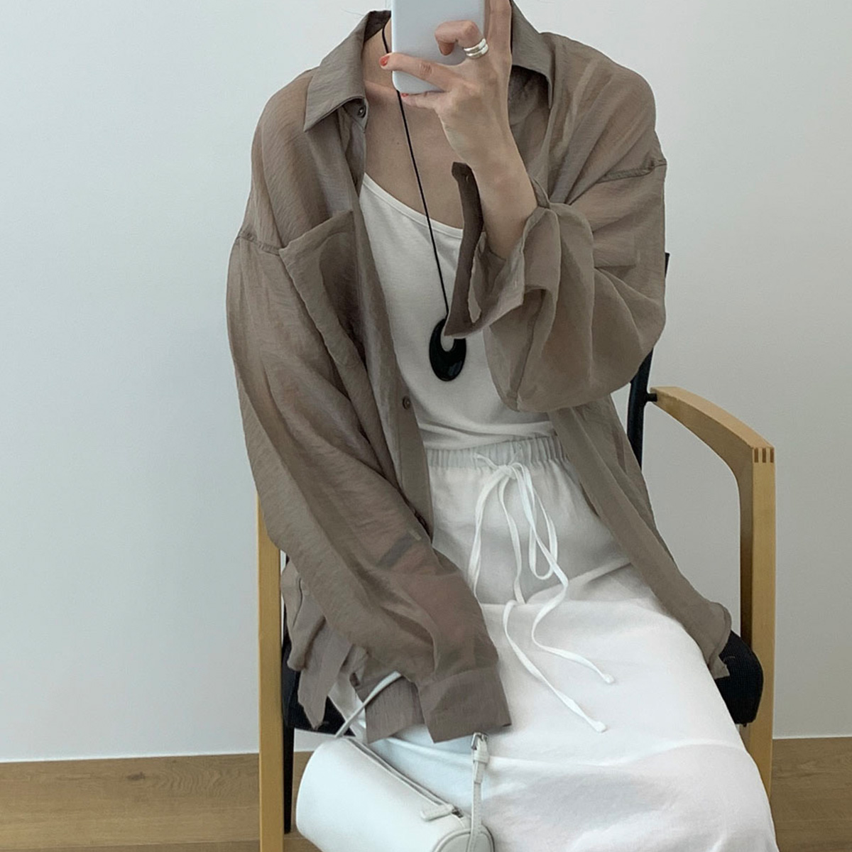시그니 남방 텐셀 시스루 셔츠 오버핏 살안타템 블라우스셔츠 웨어링무드 (4c) - 상품 이미지