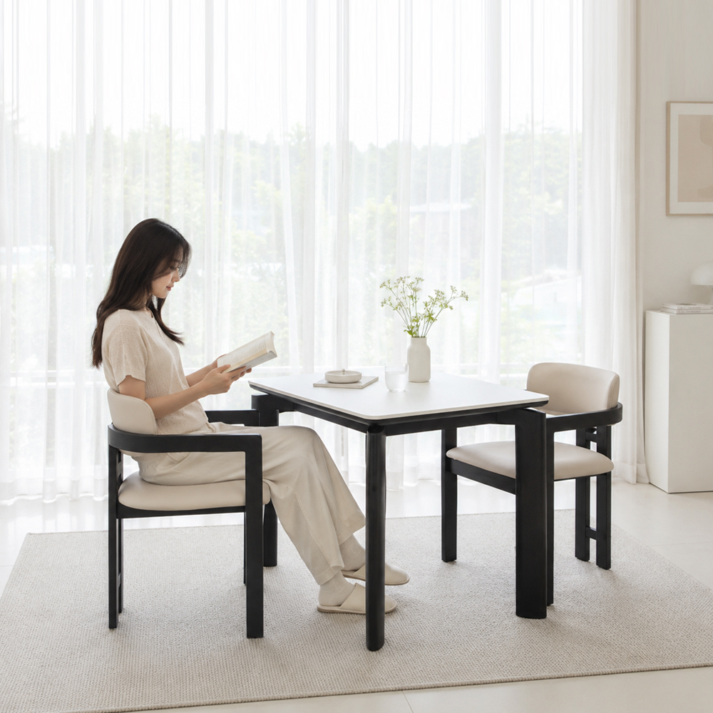 헤닝 에포크 블랙 원목 세라믹 2인 식탁세트 식탁+의자2, 800mm, 아쿠틱스 - 상세 이미지 4