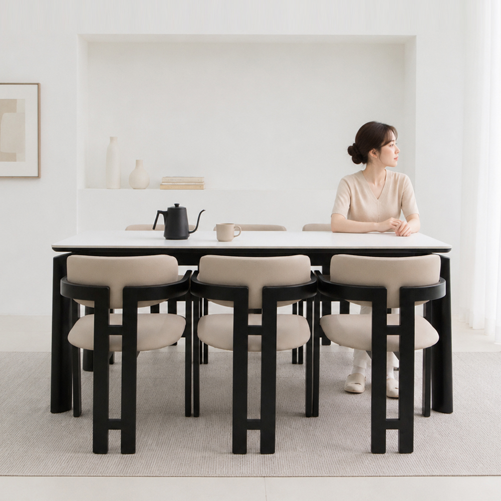 헤닝 에포크 블랙 원목 세라믹 식탁세트 식탁+의자6, 1800mm, 아쿠틱스 이미지 8