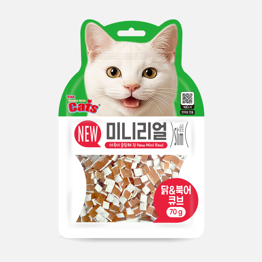더캣츠 미니리얼 고양이육포 고양이간식 닭고기+북어큐브, 70g, 1개 - 상품 이미지