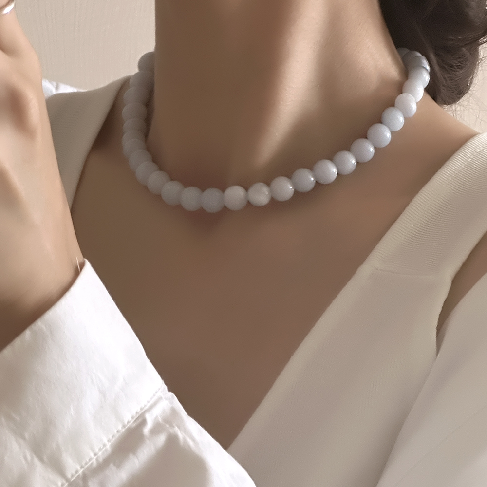 볼드 비즈 10mm 볼 목걸이 구슬 네크리스 스카이 핑크 포인트 - 상세 이미지 3