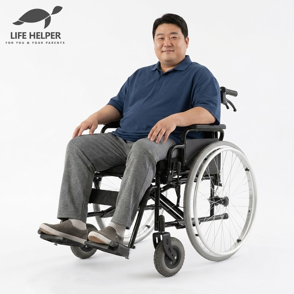 라이프헬퍼 휠체어 이중브레이크 K1 대여 상품 전국 1개월 임대 렌탈 경량 접이식 거상형 침대형 링거꽃이형 외 소유권이전형 - 메인 이미지