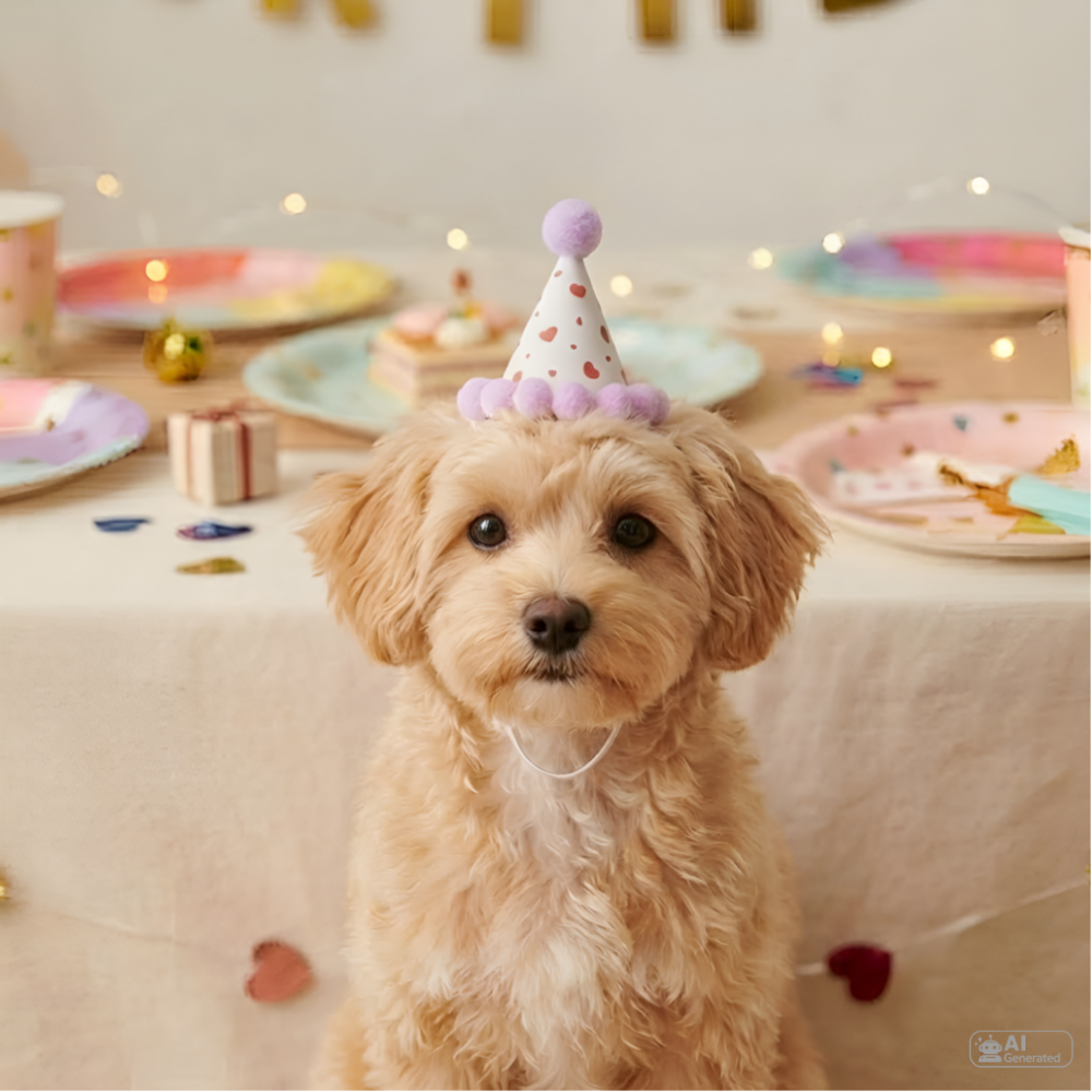 아이펫맘 강아지 고양이 생일 파티 고깔 모자 꼬깔 폼폼이 소품 - 상품 이미지
