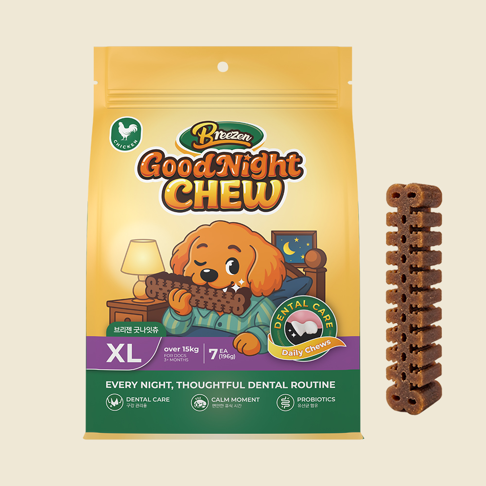 브리젠 굿나잇츄 덴탈츄 강아지 덴탈껌 치석껌 양치껌 입냄새 치석 제거 XL, 196g, 1개 - 상품 이미지