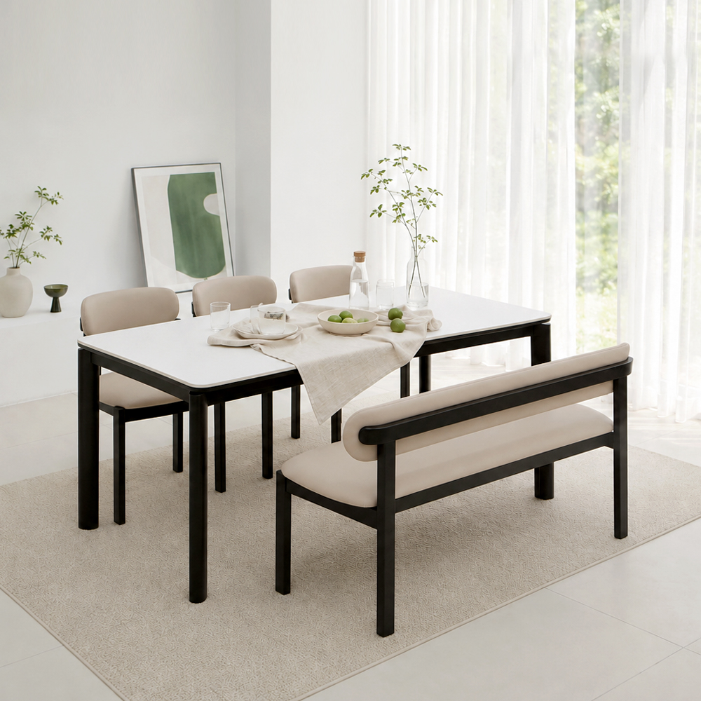 헤닝 에포크 블랙 원목 세라믹 식탁세트 식탁+의자3+벤치1, 1800mm, 아쿠틱스 - 상세 이미지 2