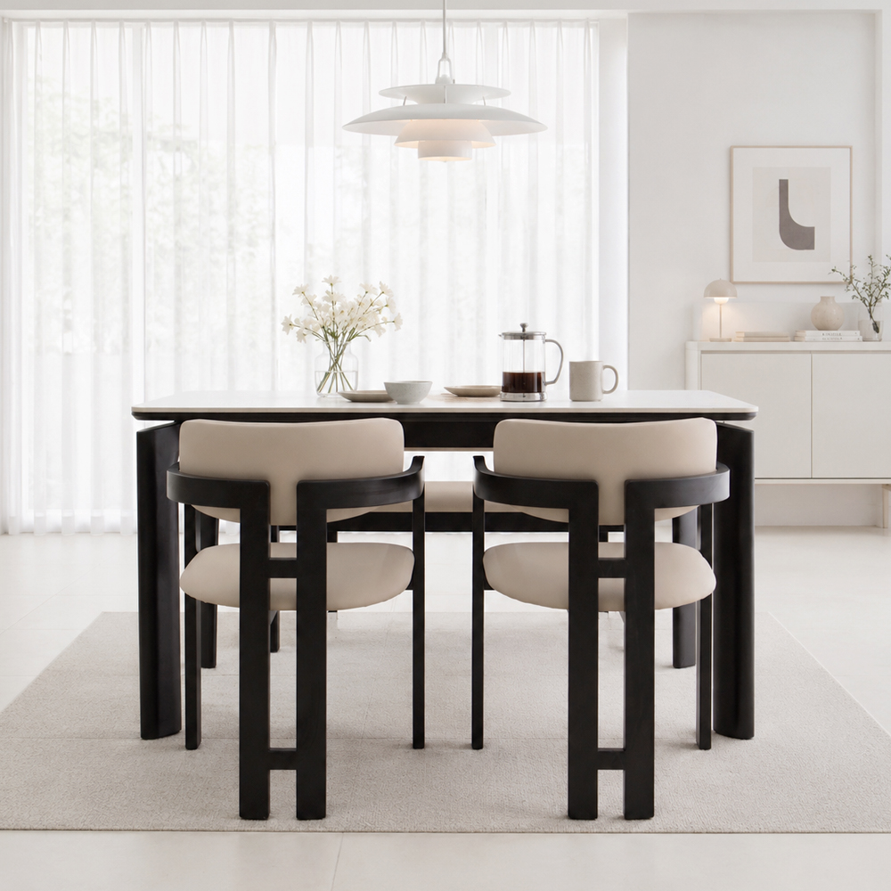 헤닝 에포크 블랙 원목 세라믹 식탁세트 식탁+의자2+벤치1, 1400mm, 아쿠틱스 - 상세 이미지 5
