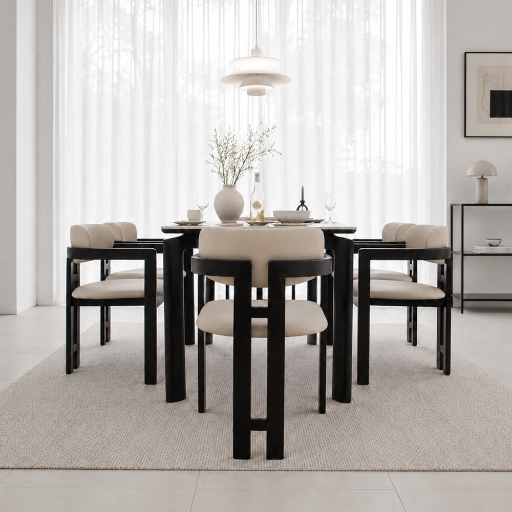 헤닝 에포크 블랙 원목 세라믹 식탁세트 식탁+의자6, 1800mm, 올화이트 - 상세 이미지 3